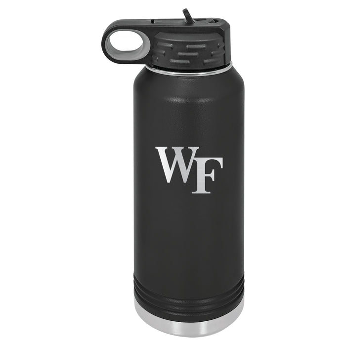 32oz Black Stainless Steel Water Bottle with Wake Forest Demon Deacons Primary Logo