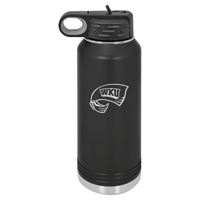 32oz Black Stainless Steel Water Bottle with Western Kentucky Hilltoppers Primary Logo