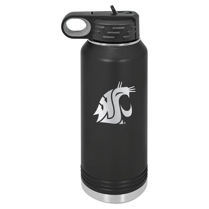 32oz Black Stainless Steel Water Bottle with Washington State Cougars Primary Logo