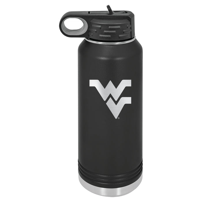 32oz Black Stainless Steel Water Bottle with West Virginia Mountaineers Primary Logo