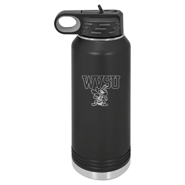 32oz Black Stainless Steel Water Bottle with West Virginia State Univ Yellow Jackets Primary Logo